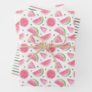 Watercolor Watermelon & Stripes Pattern   Wrapping Paper Sheet