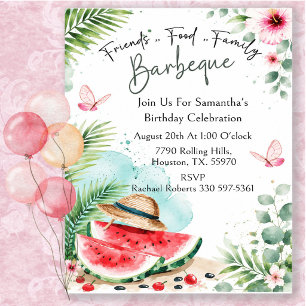 Watercolor Watermelon Summer Birthday Barbecue Invitation