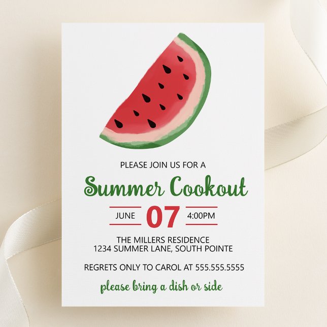 Watercolor Watermelon Summer Cookout Party Invitation (Creator Uploaded)