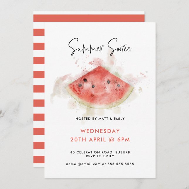 Watercolor Watermelon Summer Party Invitation (Front/Back)
