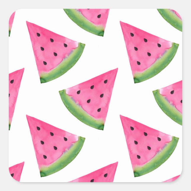 Watercolor Watermelon Wedge Pattern Square Sticker (Front)
