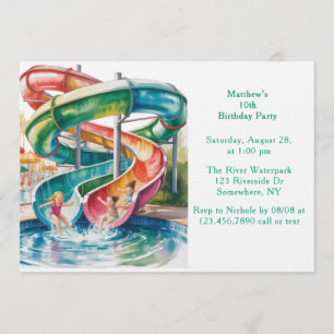 Watercolor Waterslide Kids Birthday Party Invitation