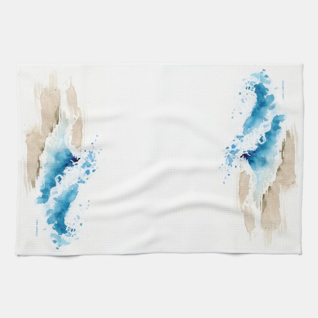 Watercolor wave beach tea towel (Horizontal)