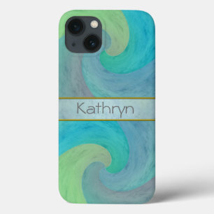 Watercolor Wave Turquoise Green Personalised Art iPhone 13 Case