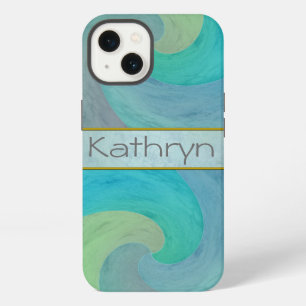 Watercolor Wave Turquoise Green Personalised Art iPhone 13 Case
