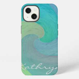 Watercolor Wave Turquoise Green Personalised Art iPhone 13 Case