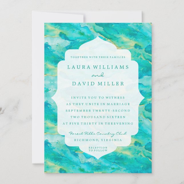 Watercolor Waves Beach Wedding Invitation (Front)