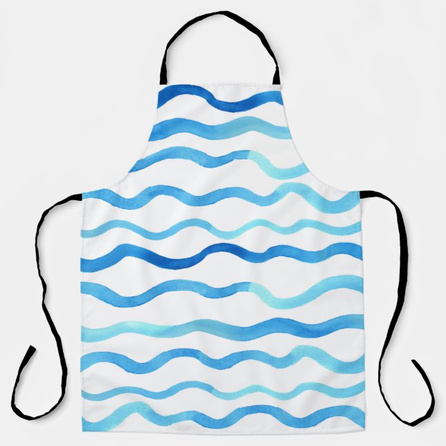 Watercolor Waves: Blue Turquoise Seamless. Apron (Front)