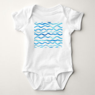 Watercolor Waves: Blue Turquoise Seamless. Baby Bodysuit