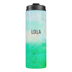 Watercolor Waves Green Blue Pattern MONOGRAM Thermal Tumbler