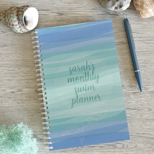 Watercolor Waves Mermaid Monthly Swim Planner (Add your name to this cute monthly planner. Perfect for swim meets!)