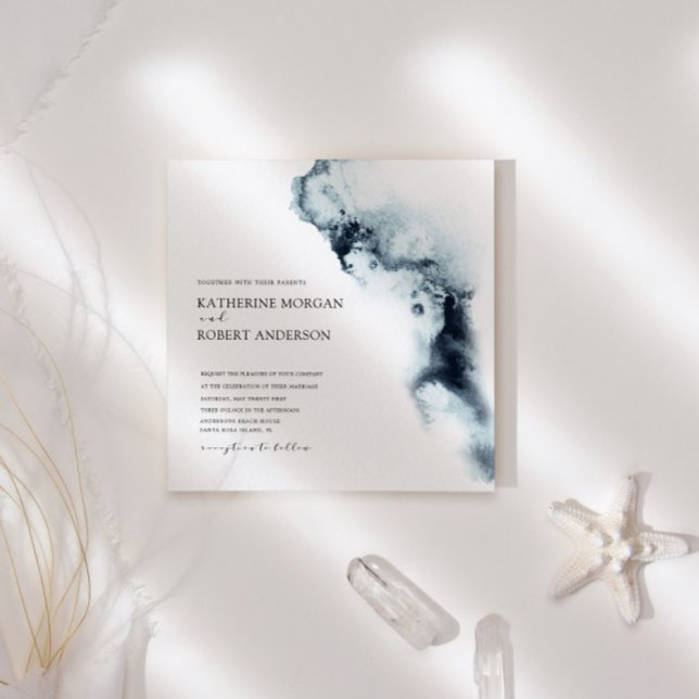 Watercolor Waves Minimalistic Wedding Invitation (Creator Uploaded)
