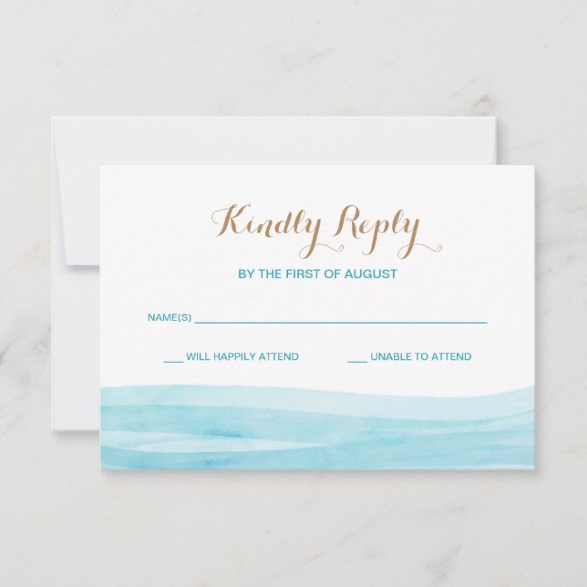 Watercolor Waves Ocean Beach Wedding Response Card (Front)