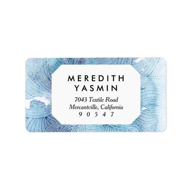 Watercolor waves ocean blue purple painted label (Front)