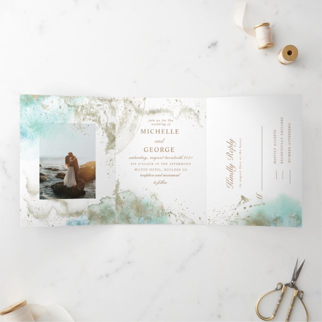 Watercolor Waves Pastel Tri-Fold Invitation (Inside)