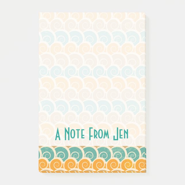 Watercolor Waves Pattern | Add Your Name Post-it Notes (Front)