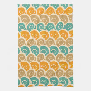 Watercolor Waves Pattern Tea Towel