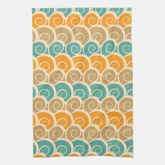 Watercolor Waves Pattern Tea Towel (Vertical)