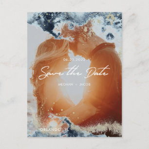 Watercolor Waves Photo Save the Date Postcard
