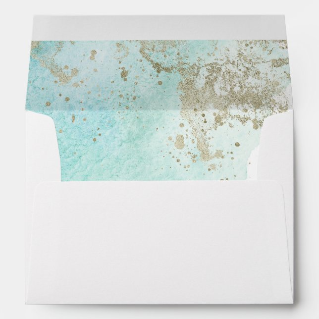 Watercolor Waves Pre-Addressed Wedding Envelope (Back (Bottom))