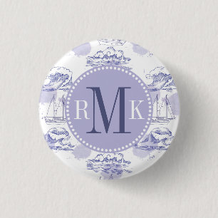 Watercolor Waves & Ships Pattern 3 Cm Round Badge