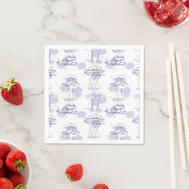 Watercolor Waves & Ships Pattern Napkin (Insitu)