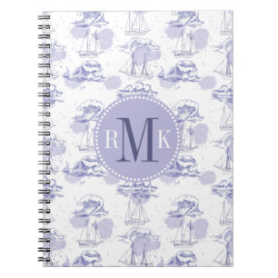 Watercolor Waves & Ships Pattern Spiral Notebook
