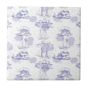 Watercolor Waves & Ships Pattern Tile