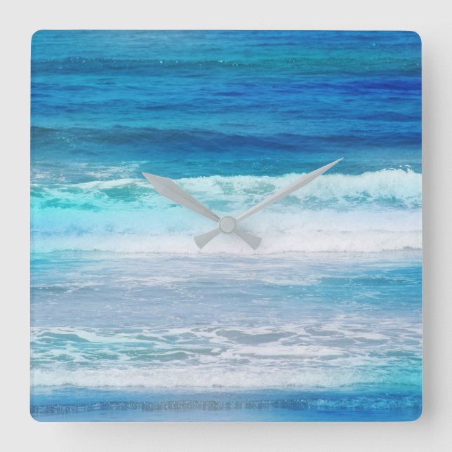 Watercolor Waves Square Wall Clock (Front)