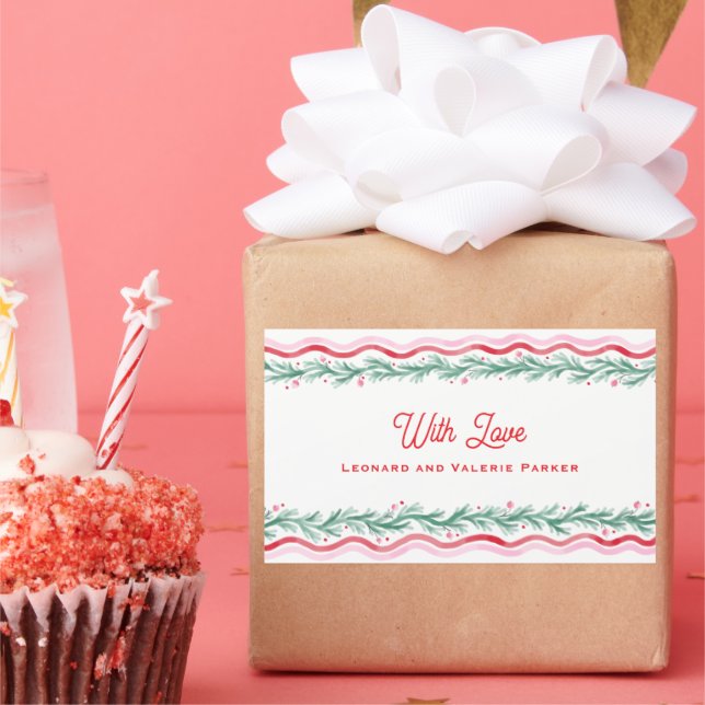 Watercolor Wavy Holiday Garland Frame Rectangular Sticker (Party)