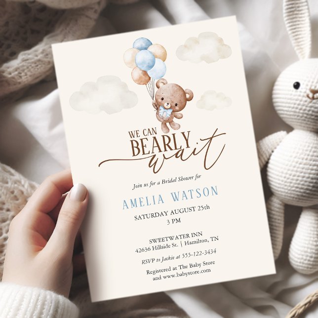  Watercolor We Can Bearly Wait Baby Boy Shower  Invitation (Watercolor We Can Bearly Wait Baby Boy Shower Invitation)