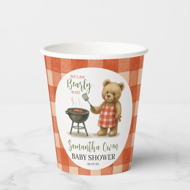 Watercolor We Can Bearly Wait Baby Shower  Paper Cups (Front)