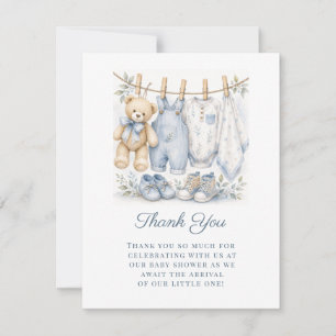 Watercolor We Can Bearly Wait Blue Baby Shower Thank You Card