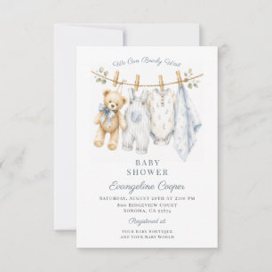 Watercolor We Can Bearly Wait Boy Blue Baby Shower Invitation