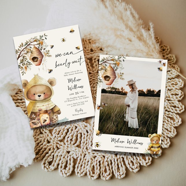 Watercolor We Can Bearly Wait Photo Baby Shower Invitation (Creator Uploaded)