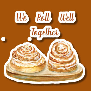 Watercolor We Roll Well Together Cinnamon Buns 