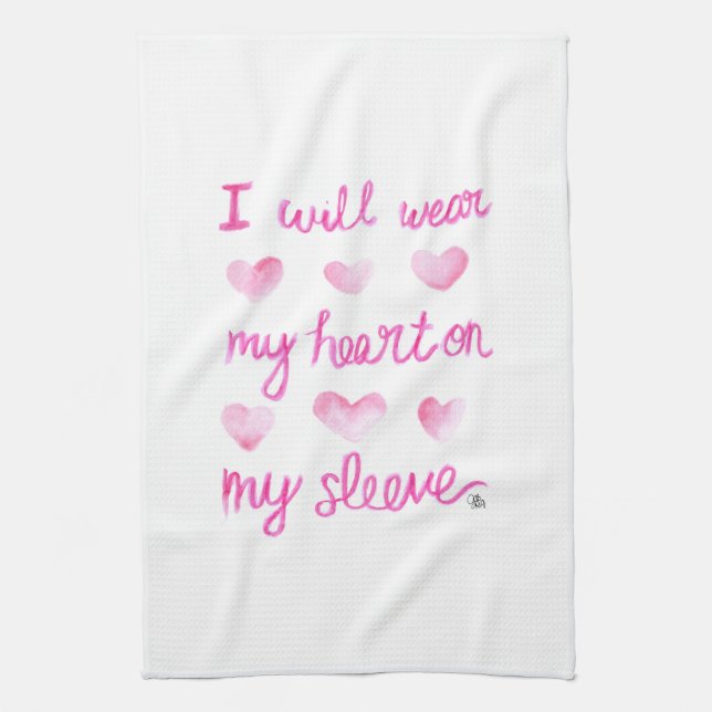 Watercolor Wear Heart on Sleeve Kitchen Towel (Vertical)
