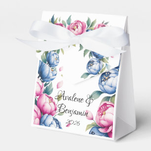 Watercolor Wedding Arch with Pink and Blue Blooms Favour Box