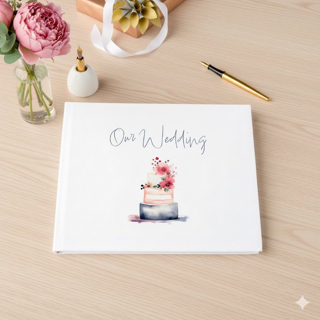 Watercolor wedding cake guest book (Pastel watercolor wedding cake "Our Wedding" wedding guest book.)