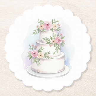 Watercolor Wedding Cake Paper Coasters