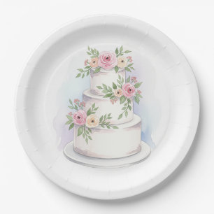 Watercolor Wedding Cake Paper Plates