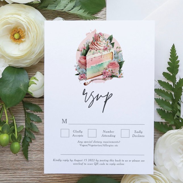 Watercolor Wedding Cake QR Code RSVP Card (Creator Uploaded)