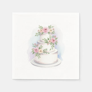 Watercolor Wedding Cake Standard Cocktail Napkins