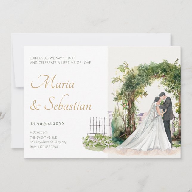 Watercolor wedding couple elegance  invitation (Front)