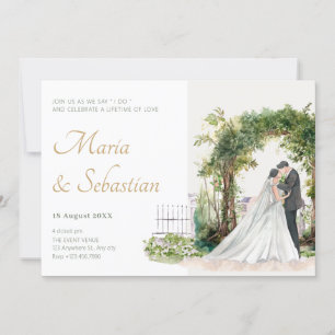 Watercolor wedding couple elegance  invitation