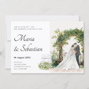 Watercolor wedding couple elegance  invitation