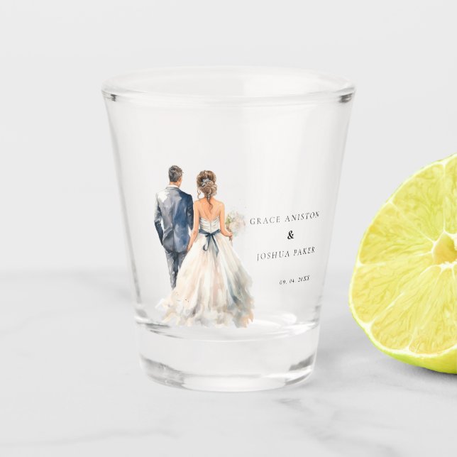 Watercolor Wedding Couple Wedding Shot Glass (Front)