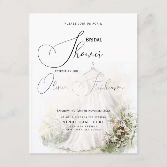 Watercolor Wedding Dress & Blush Garden Bridal  Enclosure Card (Front)