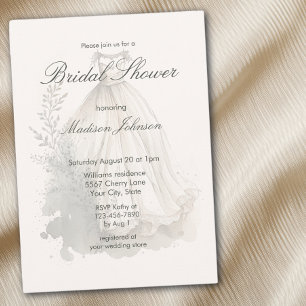 Watercolor Wedding Dress Bridal Shower Invitation