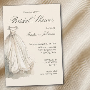 Watercolor Wedding Dress Bridal Shower Invitation